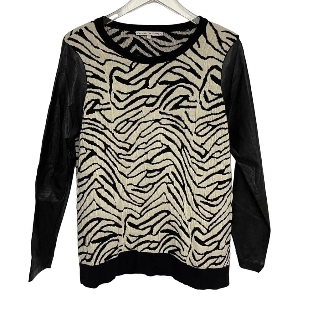 SEARCH FOR SANITY Small Faux Leather Sleeve Sweater Zebra Print Pullover